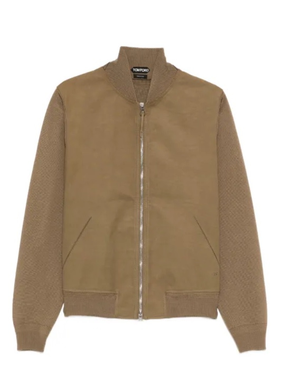 Authentic Tom Ford Khaki Knit-Sleeve/Suede Bomber Jacket Size 50